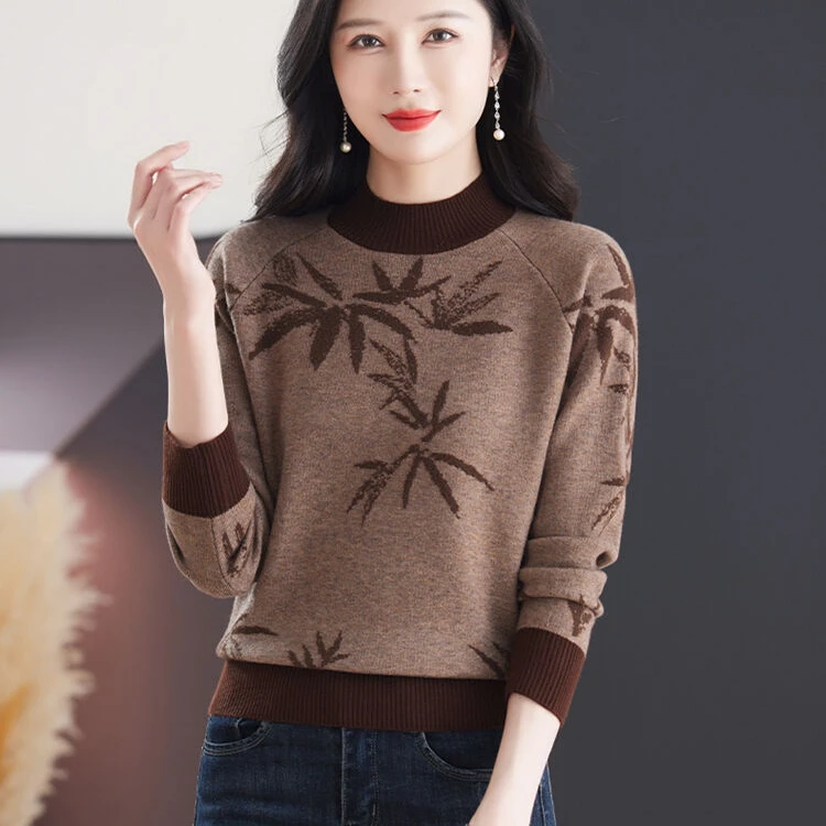 【绵羊毛】2024新款冬款显气质百搭时尚洋气宽松针织半高领冬款女装