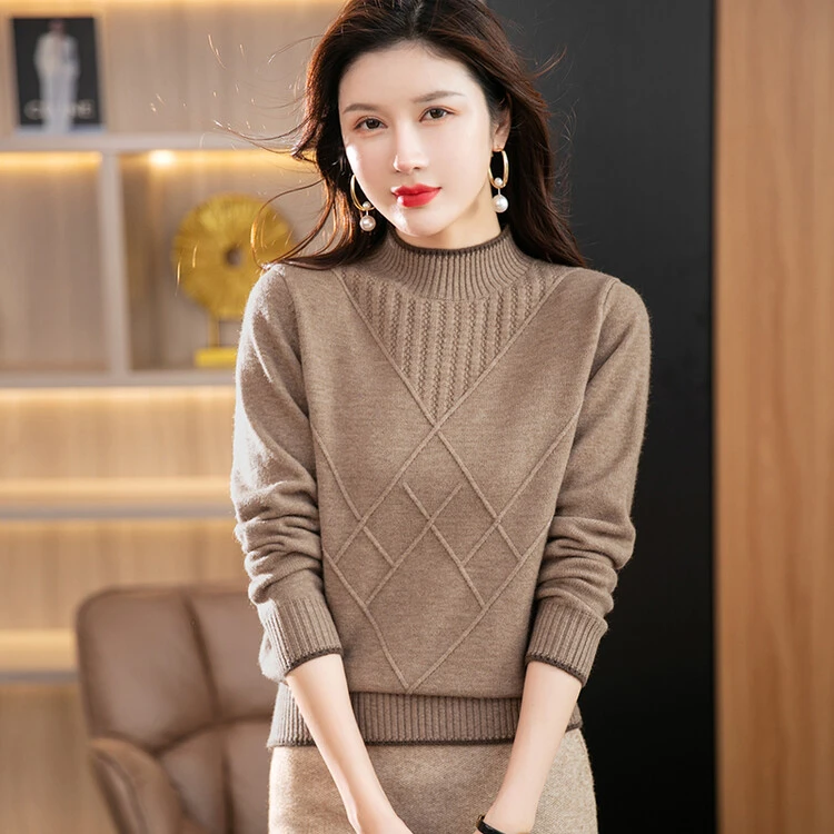 【绵羊毛】新款女装时尚百搭女士宽松针织半高领加厚保暖洋气冬季
