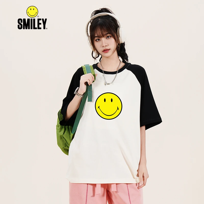 SMILEY 法国笑脸休闲宽松圆领针织落肩短袖T恤潮流百搭 男女同款