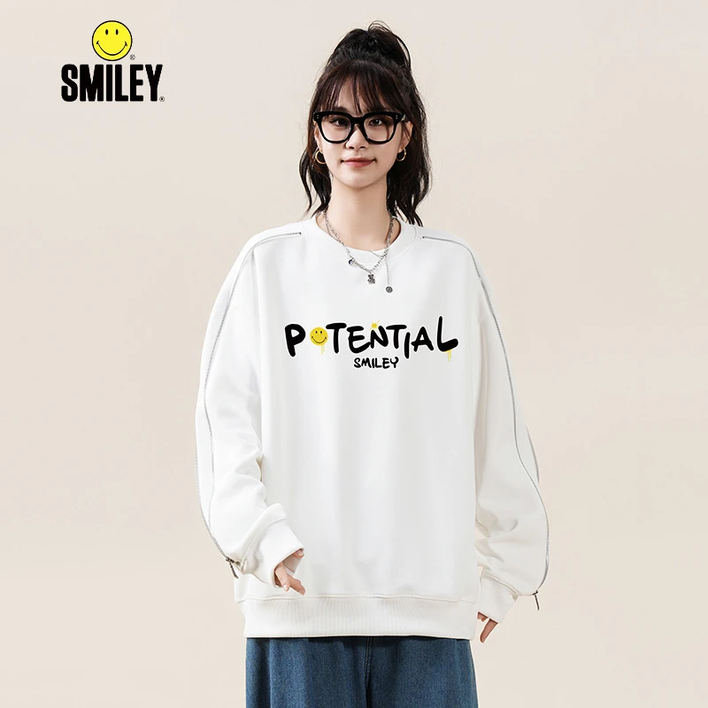 SMILEY 法国笑脸 印花圆领套头卫衣时尚百搭潮流宽松卫衣男女同款