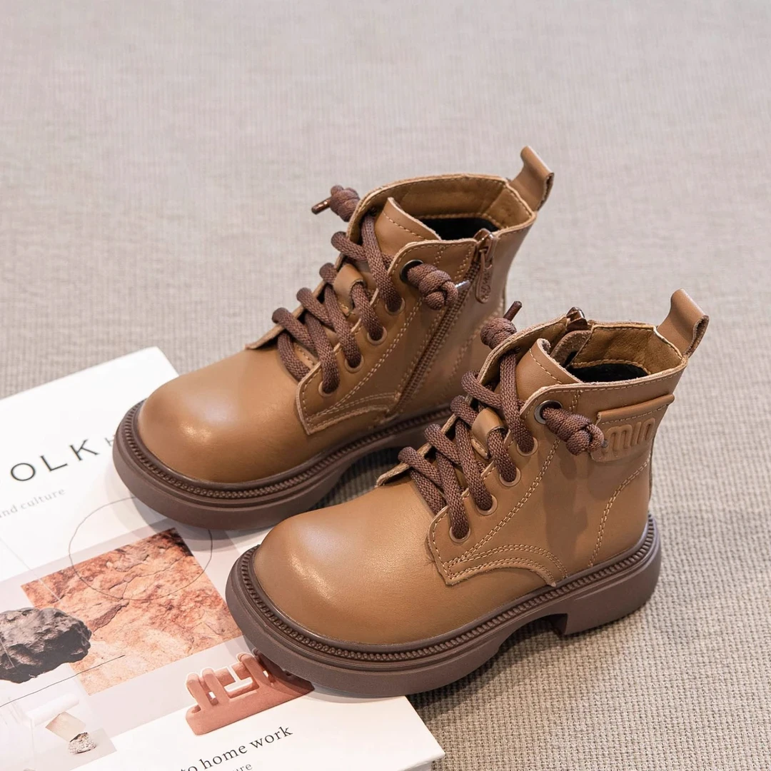 ABC女童马丁靴2024冬季新款儿童加绒二棉鞋中大童女孩英伦风短靴