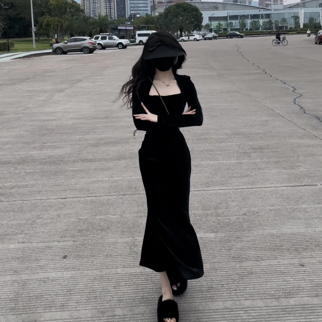 气质法式显瘦百搭鱼尾连衣裙858