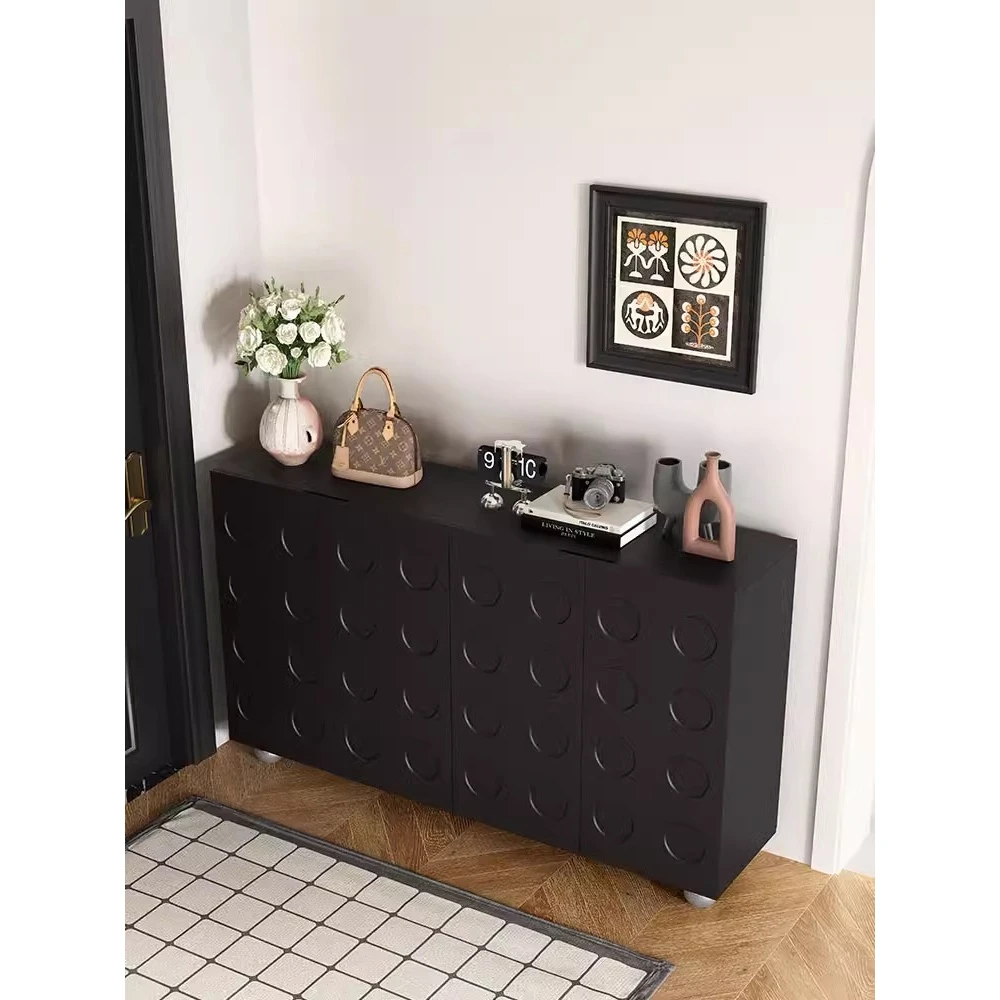 黑色复古鞋柜家用入户高级门口玄关客厅收纳一体简约靠墙储物柜子