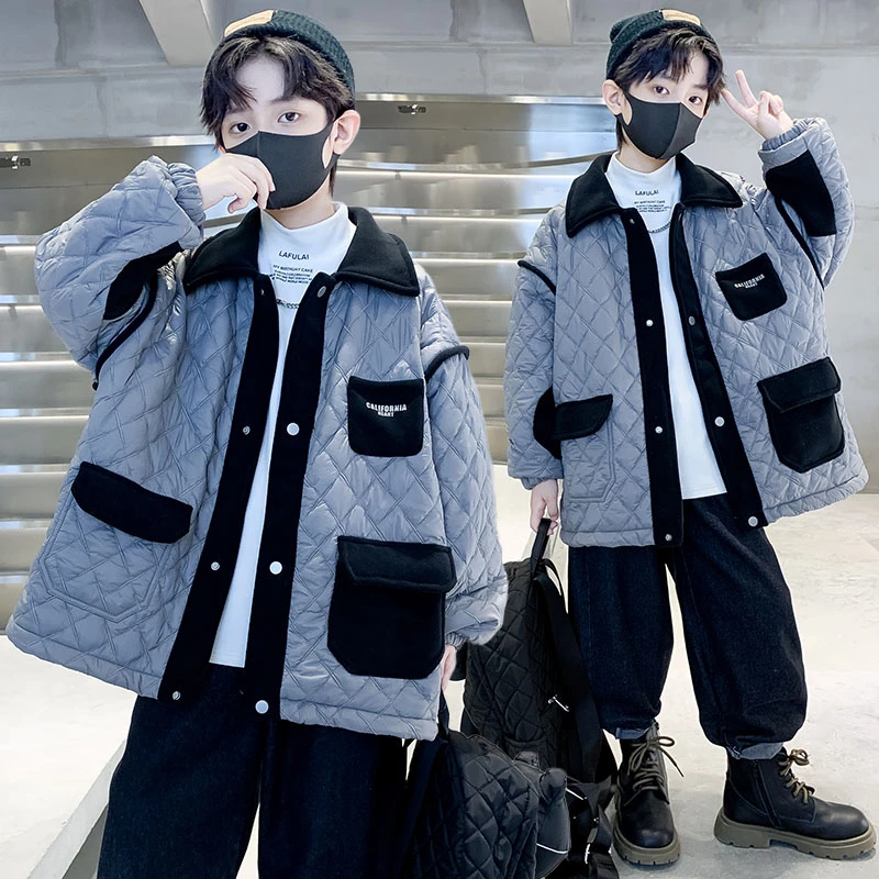 男童秋冬夹棉外套2023新款洋气儿童秋装加厚风衣大童春秋薄棉夹克