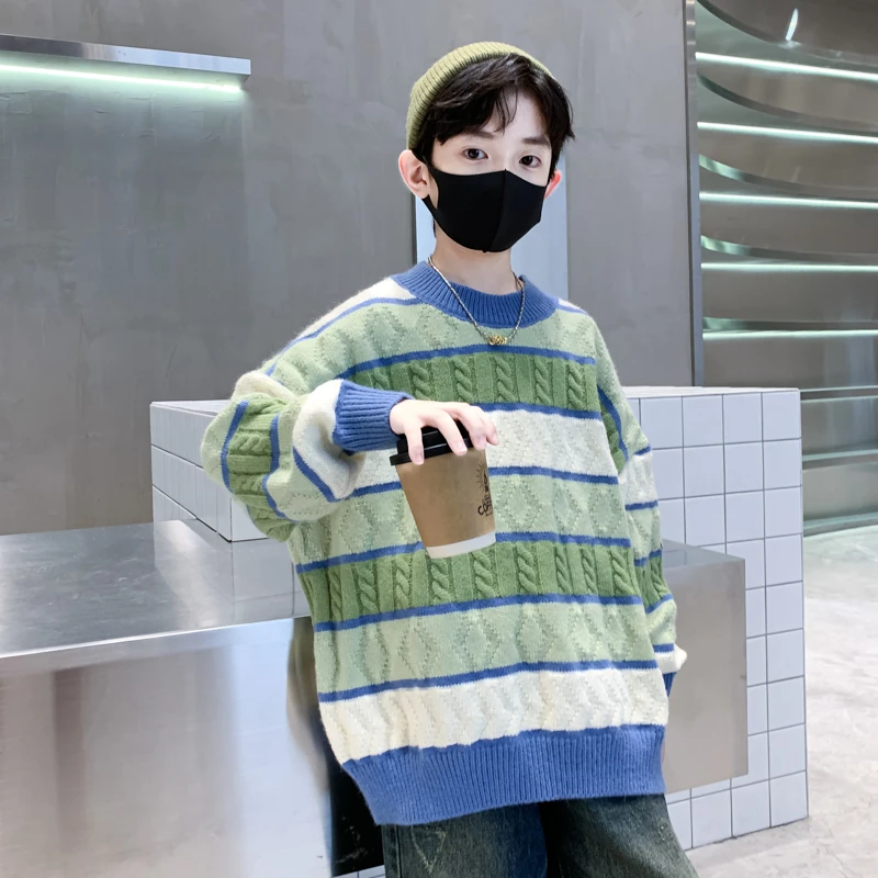 儿童装毛衣韩版洋气男童线衣秋冬季2023新款中大童针织衫套头长袖