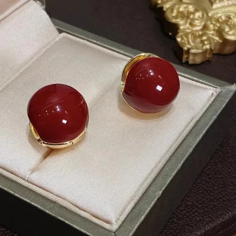 铜合金耳饰 【2024新款】相思红豆耳环复古简约气质新春百搭耳环