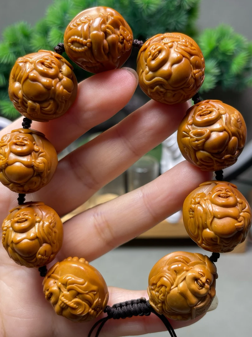 2.2浮雕双面八宝弥勒八大弥勒精品橄榄核雕文玩手串