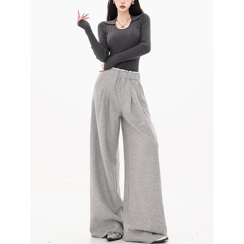 ABWEAR 漫游计划-原创美式双腰头运动休闲裤女宽松垂感直筒卫裤