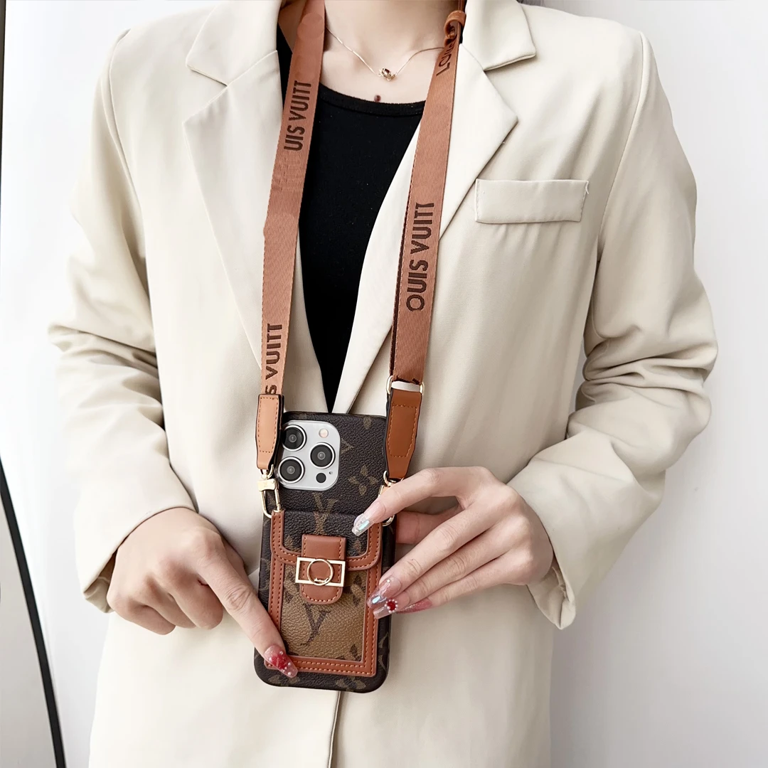 棕花4包斜挎插卡壳全包12防摔13适用苹果15promax手机壳14创意女