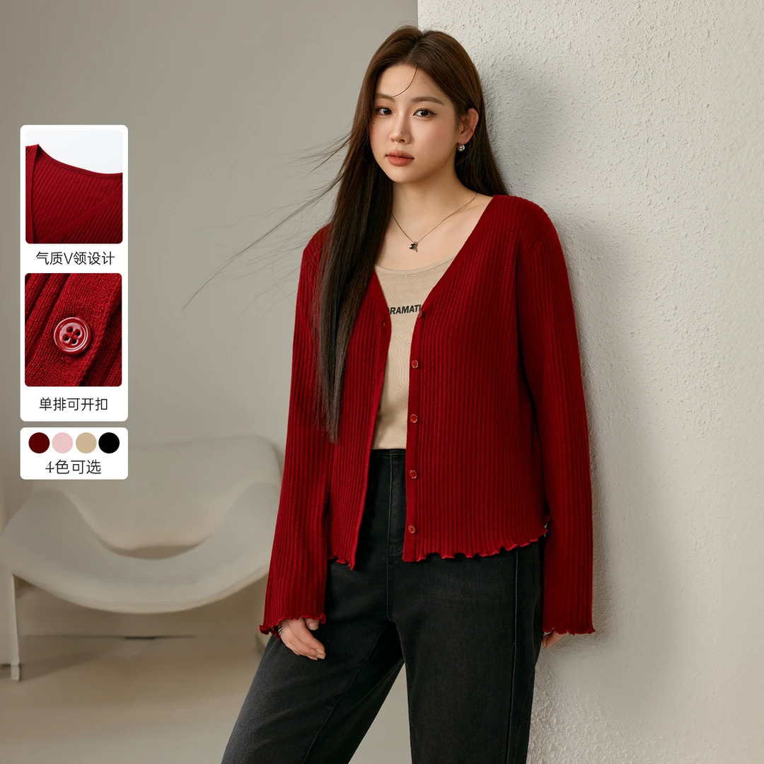 【简约气质减龄】纤莉秀W大码女装时尚百搭显瘦V领毛衣QJ4833