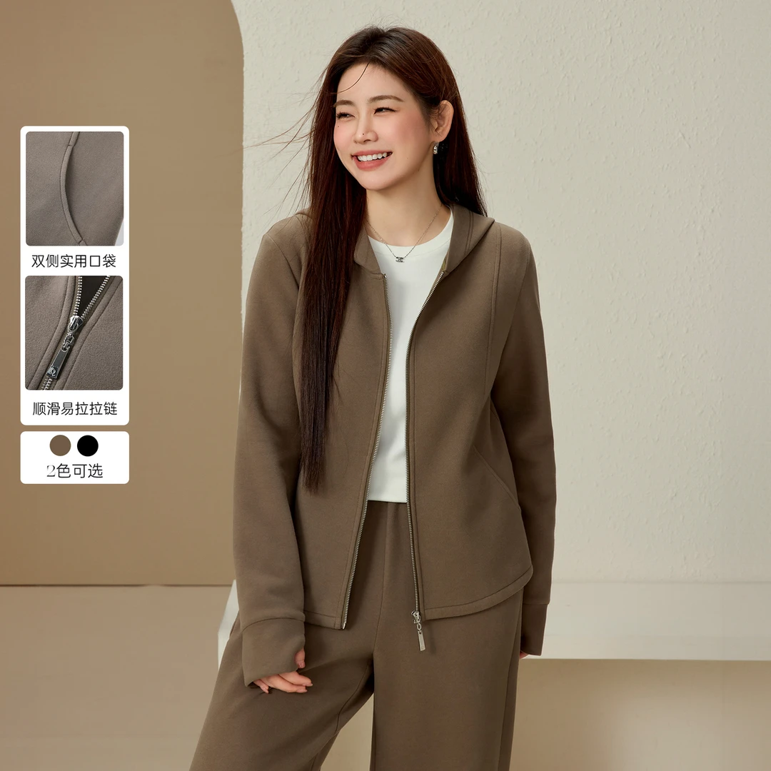 【冬日双面绒保暖连帽外套裤子】纤莉秀W大码女装胖m【视频】外套裤子