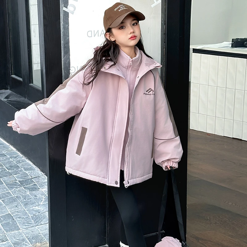 儿童外套上衣冲锋衣春秋女童中大童洋气加厚秋冬夹棉上衣休闲大童