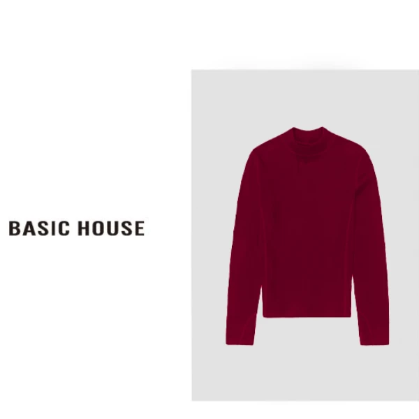 Basic House/百家好羽毛蛋白可机洗超柔半高领打底衫秋冬显瘦长袖