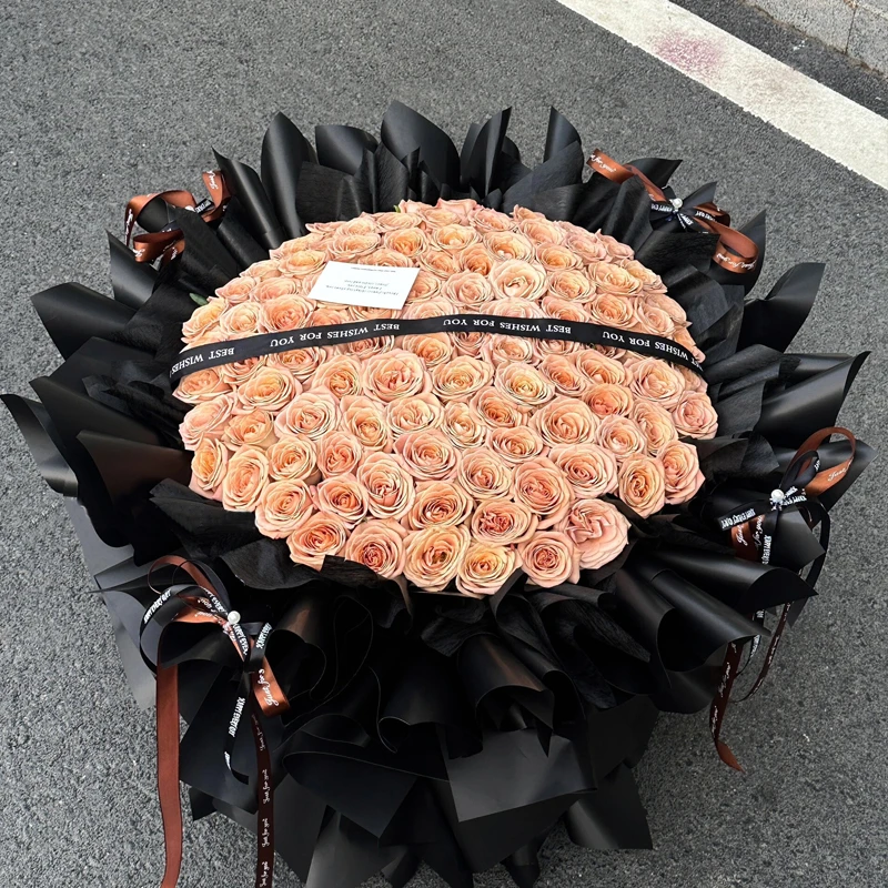 【同城花店配送】99朵卡布奇诺玫瑰花束节日生日女友速递下单花速递