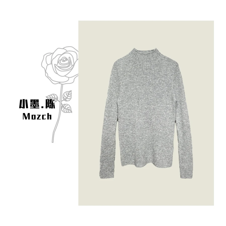 【小黑家】 60高端山羊绒无缝一体极简经典小高领竖坑条毛衣K33