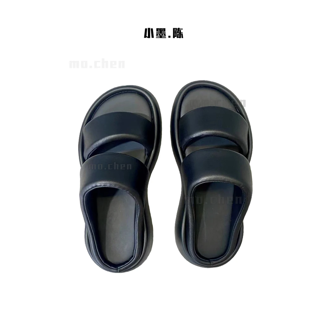 【小黑家】高端软软小羊一字极简厚底增高时尚休闲百搭女士外穿凉鞋