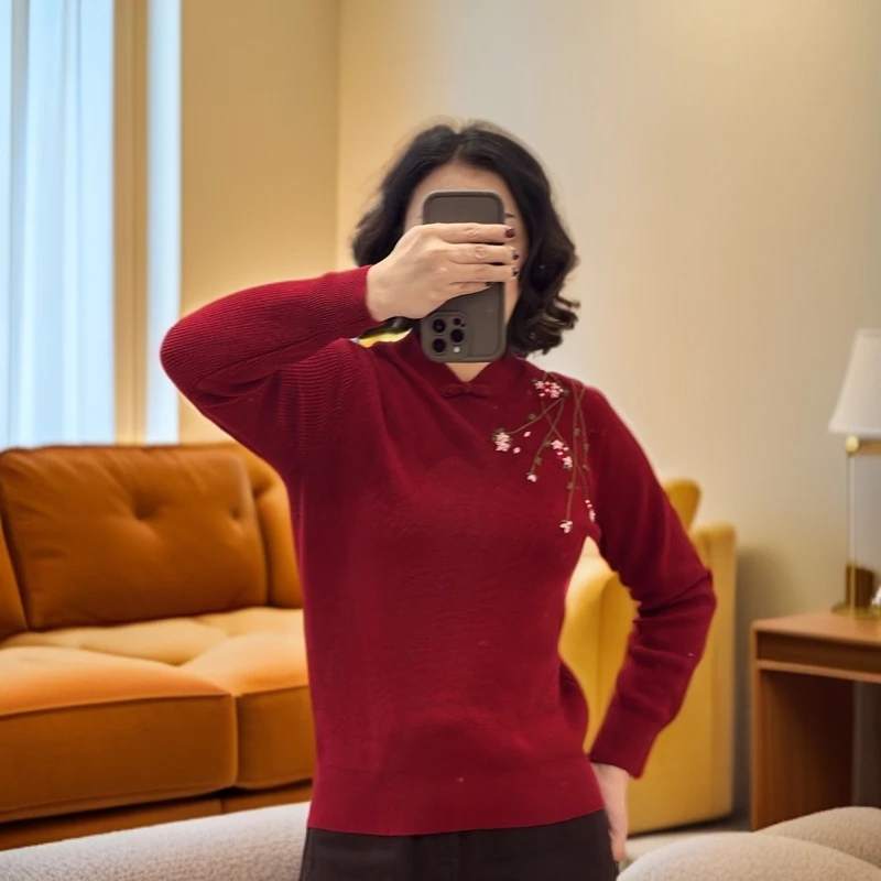 【一件过冬 羊绒】500g 手工绣花重磅加厚元宝针秋冬羊绒衫