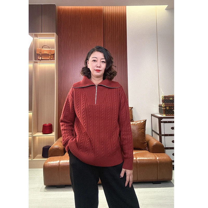 【加加厚 羊绒】大POLO领 纯色麻花厚款拉链打底秋冬时尚百搭羊绒衫