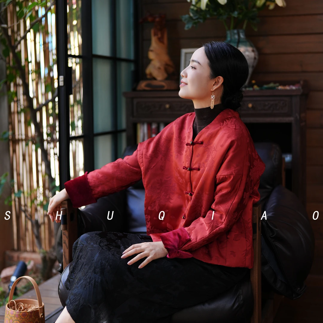 蜀俏【荣】红过年战袍新中式国风棉衣手工外套棉服秋冬宽松上衣女