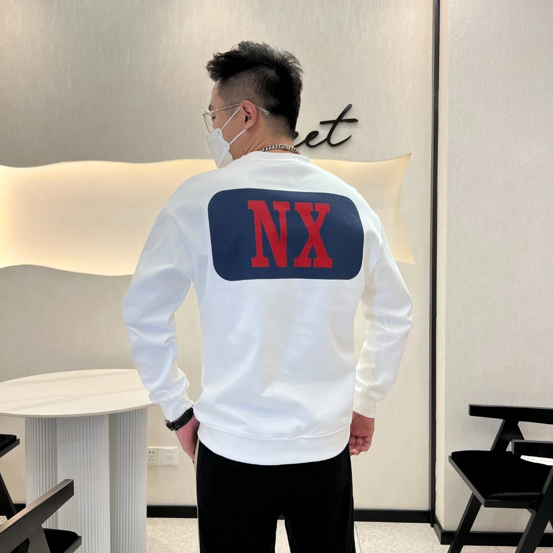 2024秋冬男士简约百搭字母印花圆领卫衣韩版宽松上衣美式潮9015