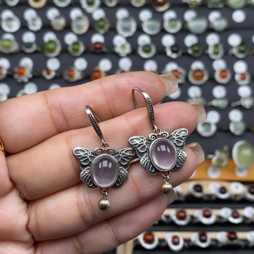 【闪购商品】萤石耳坠银S925镶嵌哈**吖