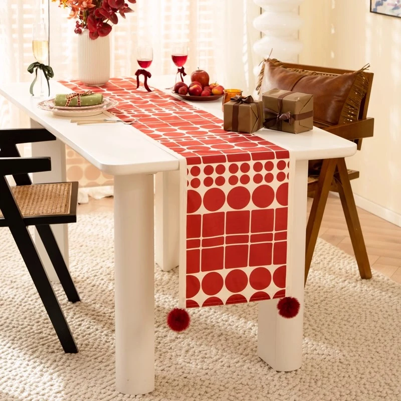 红色格子圣诞桌旗新年喜庆桌布美式轻奢高级感复古餐桌茶几盖布