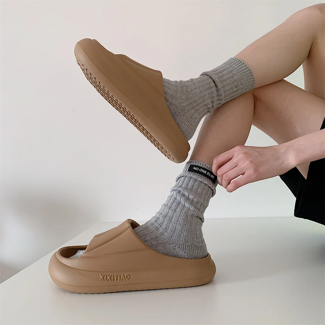 情侣简约纯色eva厚底凉拖鞋女夏季时尚居家浴室防滑踩屎感拖鞋男