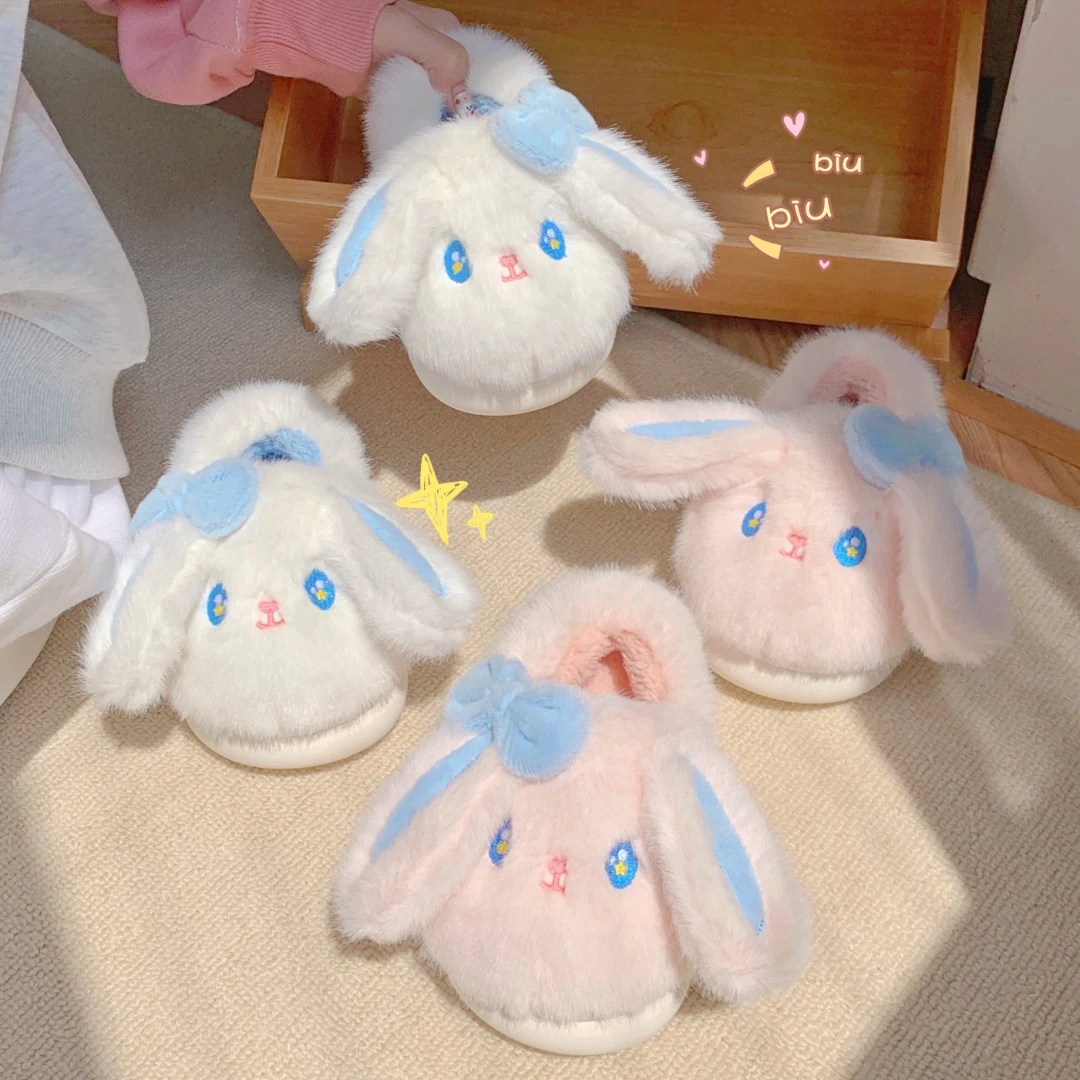 少女心亲子居家鞋秋冬季网红可爱小兔子毛绒绒保暖全包跟棉拖鞋