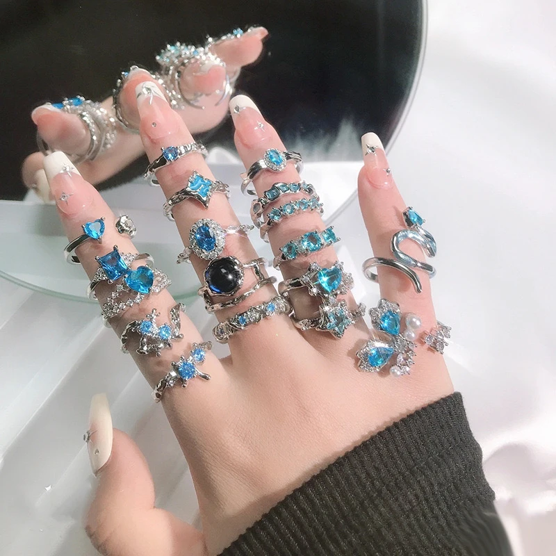 铜合金戒指 现场打包先装后拍简约百搭个性ins满锆小众开口可调节