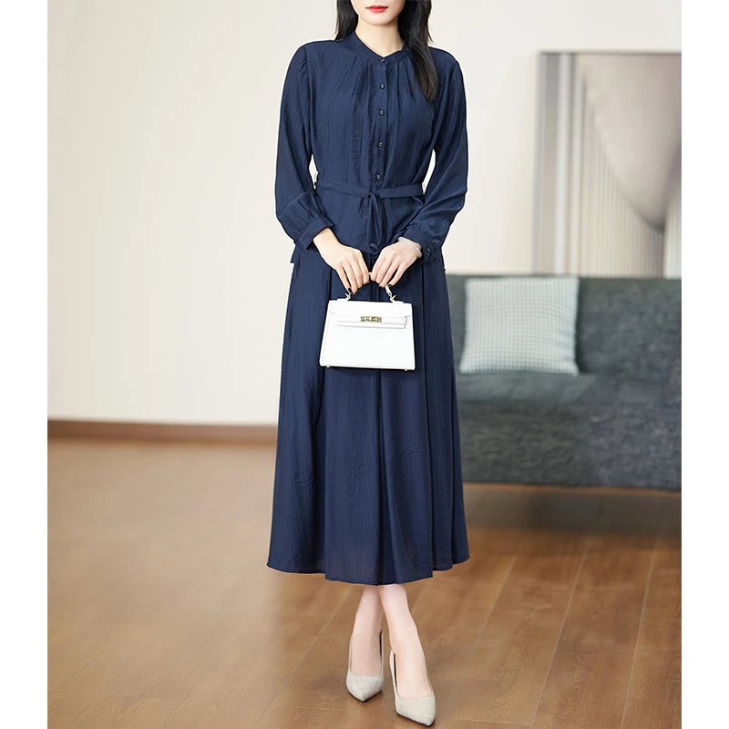 【两件套】迪欧芙藏蓝色轻奢上下装2025春季新款时尚套装#QTZ87099