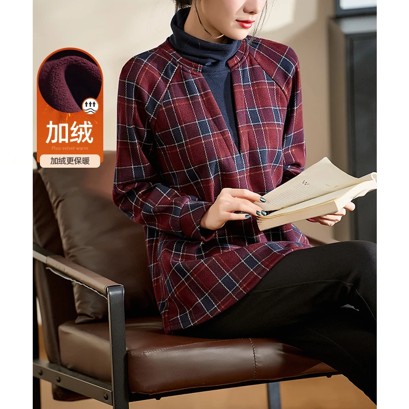 迪欧芙气质假两件休闲上衣2024冬季新款时尚加绒卫衣女#DSY17695