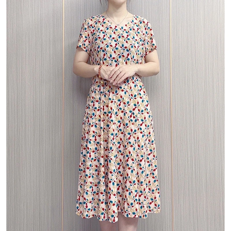 2025夏季妈妈装时尚减龄连衣裙洋气百搭气质中长款有口袋111