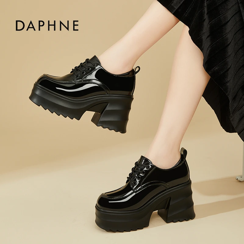 达芙妮黑色乐福鞋女款增高9公分厚底女鞋2026春季爆款百搭小皮鞋