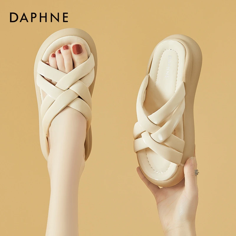 达芙妮厚底拖鞋女外穿2025爆款夏季松糕凉鞋沙滩鞋休闲交叉带凉拖