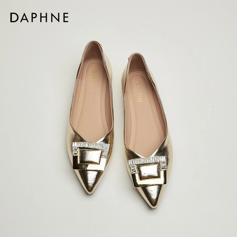 达芙妮平底金色单鞋女2024夏季新款女鞋尖头一脚蹬软底气质小皮鞋