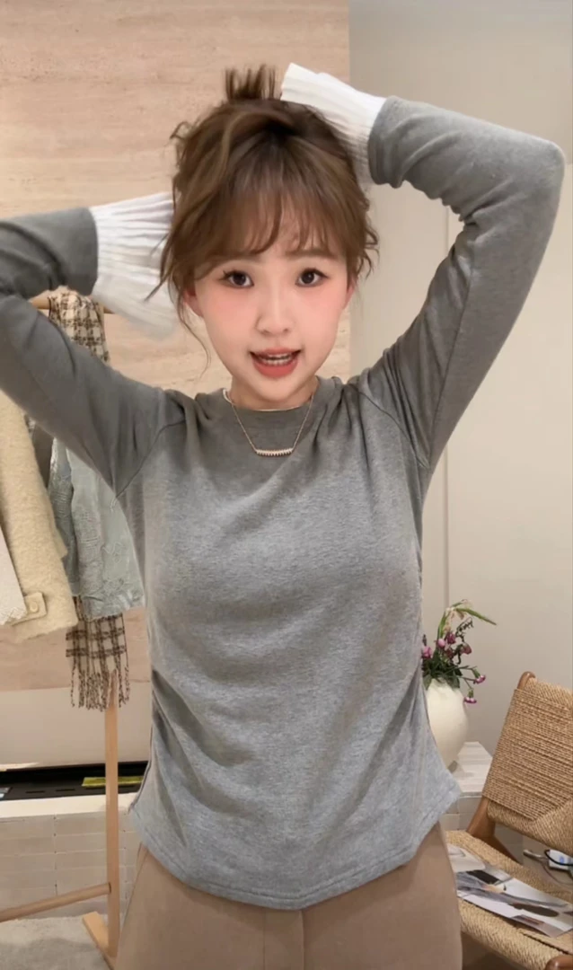 甜甜【双拼打底】袖口拼接-冬季打底衫9075