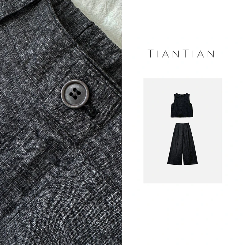 水云芳 无袖套装夏季韩版百搭薄款亚麻套装