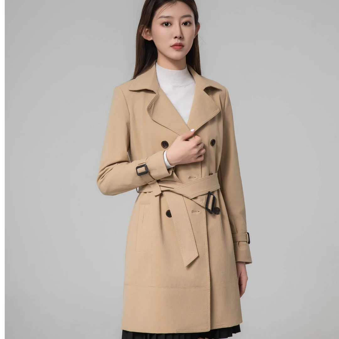 GIRDEAR/哥弟新款时尚简约气质百搭中长款双排扣招牌风衣1400276