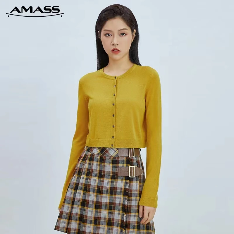 AMASS/阿玛施简约圆领百搭棉羊毛针织开衫5499102-4T144