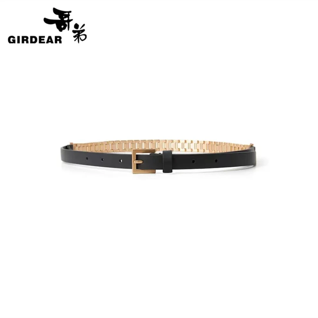 GIRDEAR/哥弟时尚通勤百搭配饰金属+牛皮双拼精致女士腰带1900496