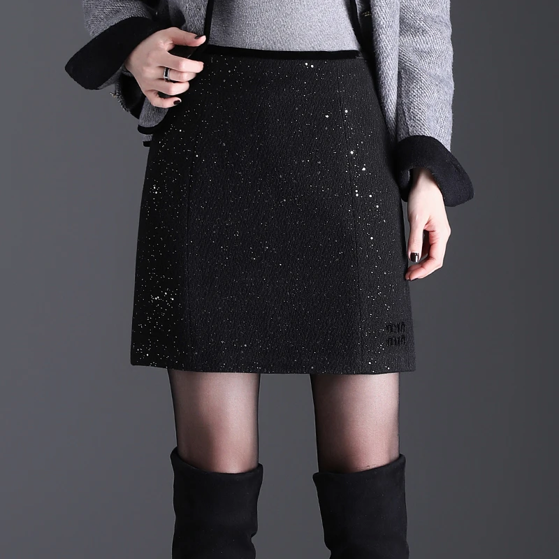 小香风时尚亮闪闪显瘦A字短裙秋冬百搭包臀半身裙秋冬半身短裙