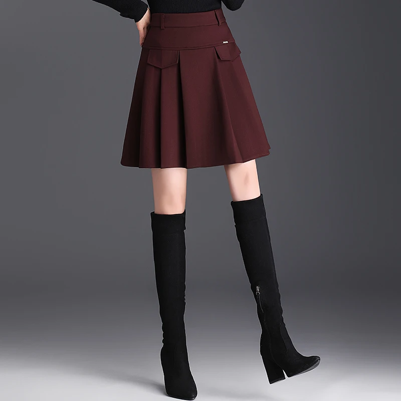 高腰百褶裙女秋冬新款百搭设计感拼接半身裙遮胯a字秋冬半身短裙