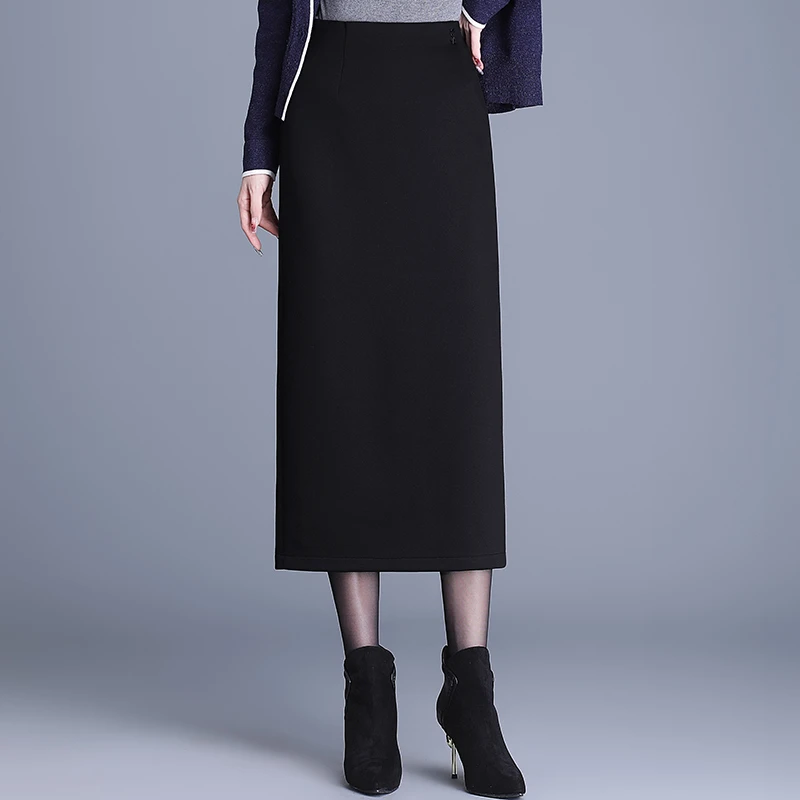 一步筒裙半身裙女秋冬季新款高腰中长款显瘦开叉包臀裙子职业裙