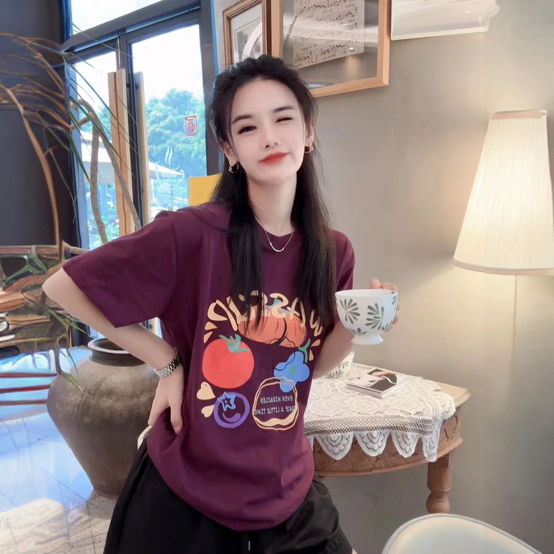 【番茄派对】纯棉气质时尚休闲百搭宽松短袖T恤显瘦圆领