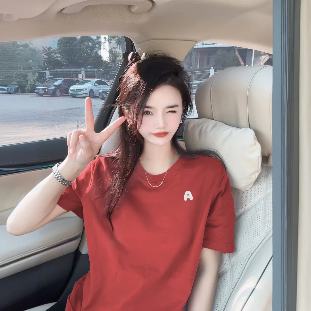 【字母A】绣花正常版型 时尚休闲百搭宽松短袖T恤显瘦