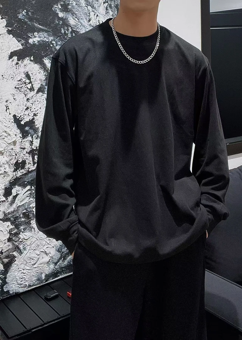 YJNINESEVEN冬季280G重磅双面绒打底衫男女纯色长袖T恤百搭DR01