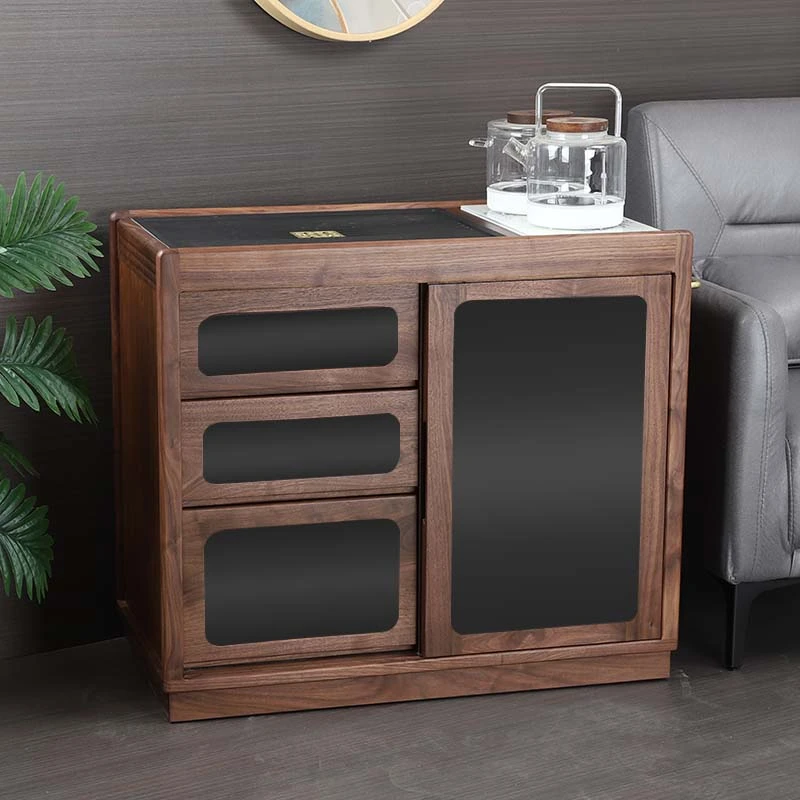 黑胡桃木移动泡茶台小茶桌家用茶水柜茶车茶几套装烧水壶一体边柜