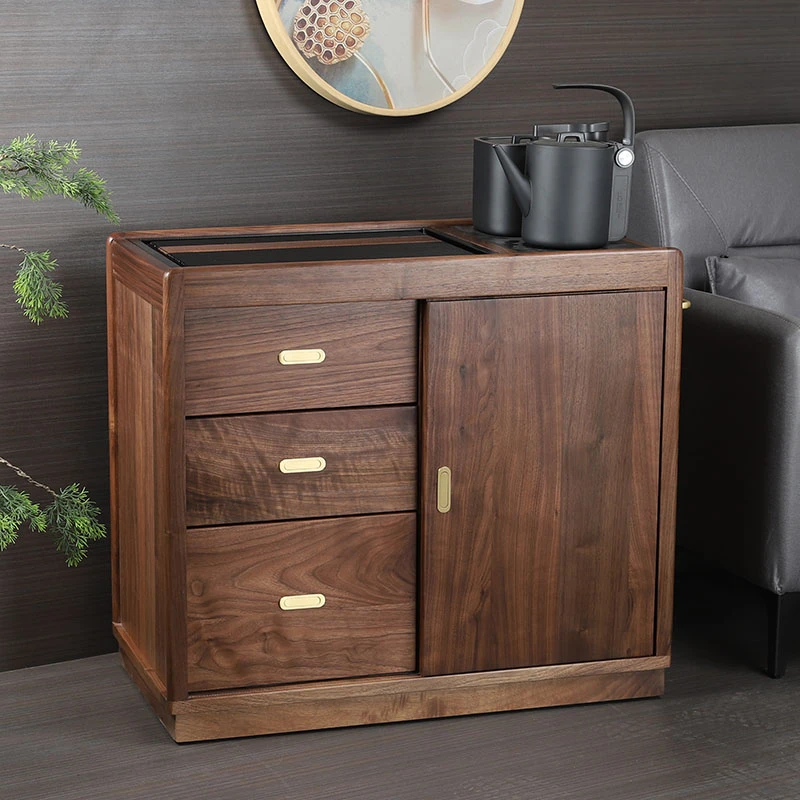 北美黑胡桃轻奢收纳茶水柜泡茶台客厅茶桌茶几烧水壶一体茶边柜