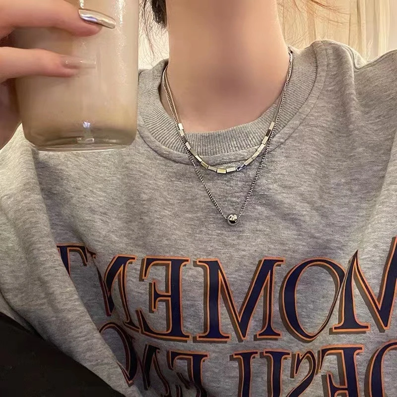 钛钢项链 X1054 冷淡风双层项链卫衣叠戴轻奢小众设计感锁骨链