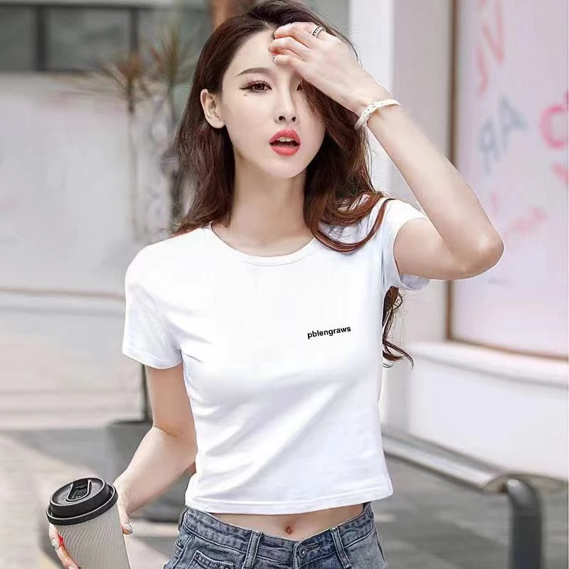 95棉2025新款高腰短袖露脐短款T恤女紧身上衣修身显瘦圆领ins夏潮